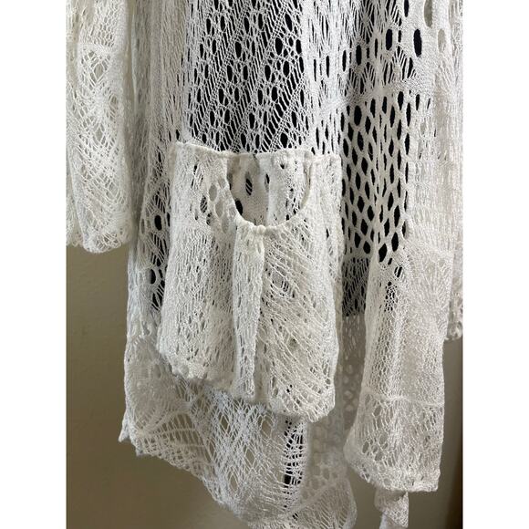 Lily Women's Crochet Open Knit Asymmetric Top White L Whimsical Mermaid Boho - Picture 11 of 16